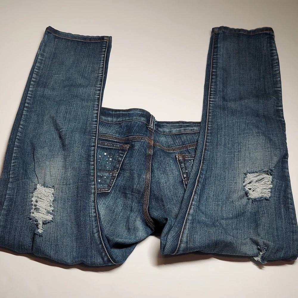 Decibel Women's Distressed Jeans with Rhinestones